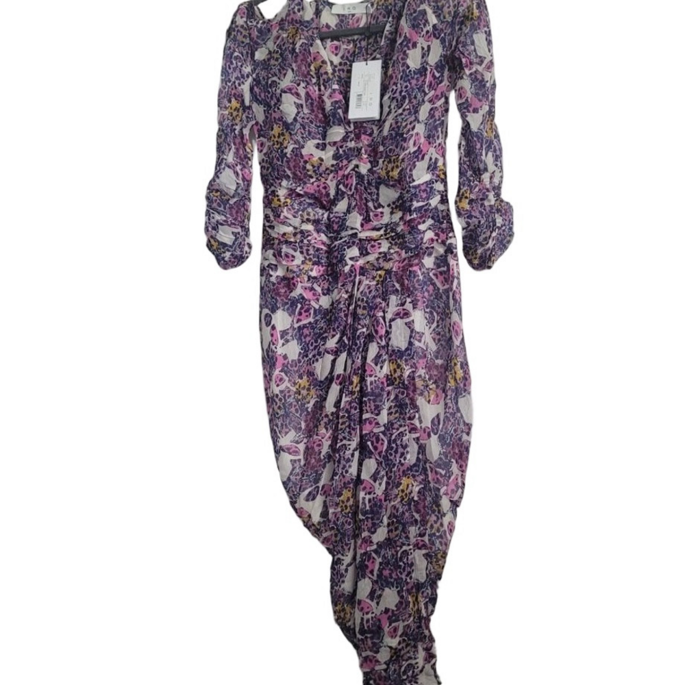 NWT IRO Jarida Women's Mixed-Print Pleated Viscose Dress Size 38 US 6)